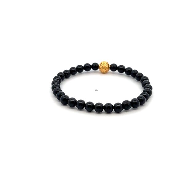 18K Gold Money Coin Ball Bracelet Gemstones Mini 4mm Black Tourmaline - Picture 5 of 5
